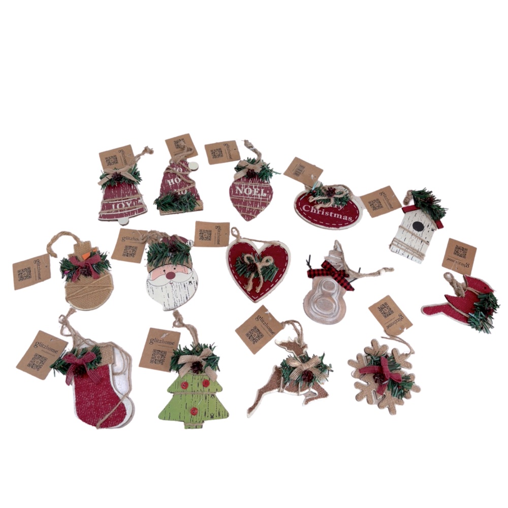 Glitz Home‎ Wooden Holiday Christmas Ornaments Set of 14
